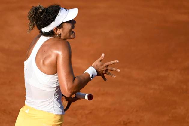 Mayar Sherif Ahmed Abdel-Aziz of Egypt reacts during the match against Victoria Azarenka of Belarus at the Internazionali BNL d Italia 2024 tennis tournament at Foro Italico in Rome, Italy on May 12, 2024. antoniettaxbaldassarre