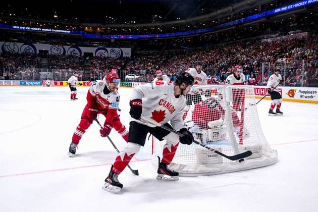 PRAGUE, CZECH REPUBLIC - 12 MAY, 2024: the Ice hockey, Eishockey game of IIHF 2024 World Championship, WM, Weltmeisterschaft Denmark vs. Canada at O2 Arena  Copyright: xVITALIIxKLIUIEVx