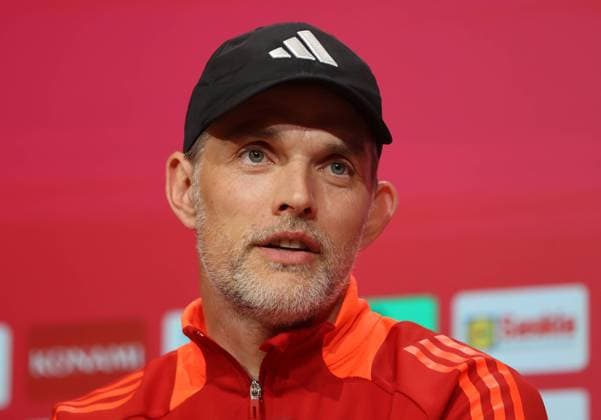 Munich, Germany 12 May 2024 Football, Men, Bundesliga, Season 2023 2024, FC Bayern Munich VFL Wolfsburg, Allianz Arena Thomas Tuchel, Coach FC Bayern Munich Head, Portrait at the press conference after the match DFB, DFL regulations prohibit any use of photographs as image sequences and or quasi video