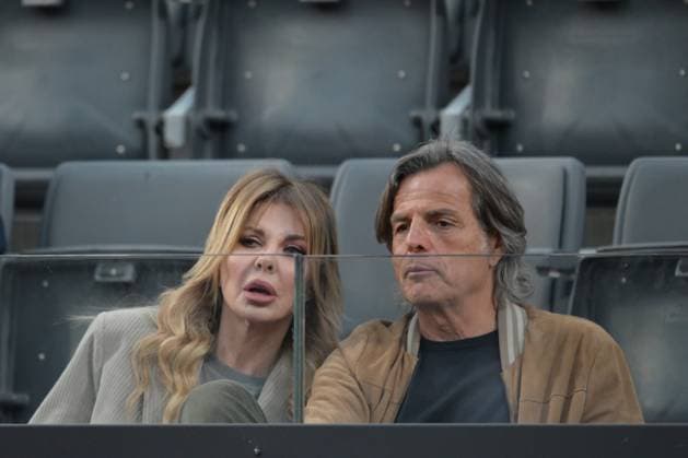 Fabio Adami and Alba Parietti during the tennis match between Elina Svitolina (UKR) vs Anna Kalinskaya (RUS) at the Italian Open tennis tournament in Rome, Sunday, May 12, 2024.(Alfredo Falcone LaPresse)  Copyright: xAlfredoxFalcone LaPressex
