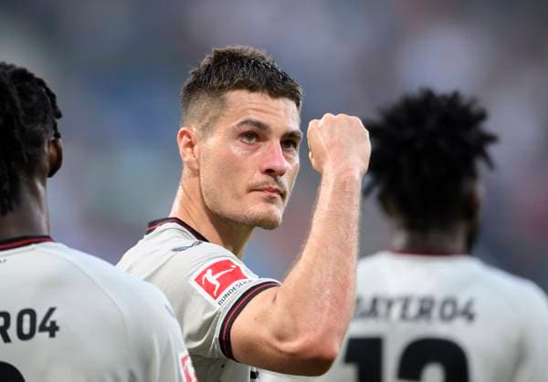 Cheering Patrik SCHICK LEV after his goal to 0 1 Soccer 1 Bundesliga, 33 Matchday, VfL Bochum BO Bayer 04 Leverkusen LEV , on 12 05 2024 in Bochum Germany DFL regulations prohibit any use of photographs as image sequences and or quasi video Â