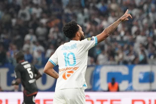 Joie - Pierre Emerick Aubameyang (Olympique de Marseille) FOOTBALL : Olympique de Marseille vs FC Lorient - Ligue 1 Uber Eats - Marseille - 12 05 2024 NorbertScanella Panoramic 