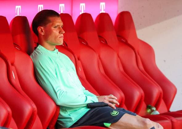 Bayern vs VfL, 1 BL Munich, 12 05 2024, FOOTBALL FC Bayern Munich vs VfL Wolfsburg, 1 BL, Season 2023 24 Kevin Behrens VfL Wolfsburg Munich
