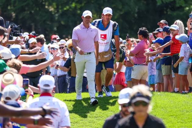 CHARLOTTE, NC - MAY 12: Rory McIlroy walks to the 9th tee box during the final round of the Wells Fargo Championship at Quail Hollow Club on May 12, 2024 in Charlotte, North Carolina. (Photo by David Jensen Icon Sportswire) GOLF: MAY 12 PGA, Golf Herren Wells Fargo Championship EDITORIAL USE ONLY Icon240512010