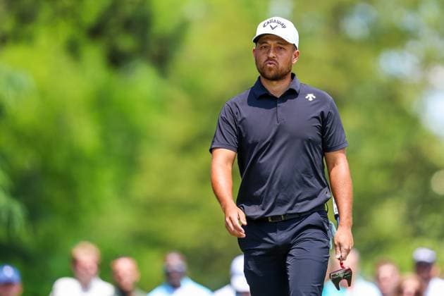 CHARLOTTE, NC - MAY 12: Xander Schauffele reacts on the 3rd green green during the final round of the Wells Fargo Championship at Quail Hollow Club on May 12, 2024 in Charlotte, North Carolina. (Photo by David Jensen Icon Sportswire) GOLF: MAY 12 PGA, Golf Herren Wells Fargo Championship EDITORIAL USE ONLY Icon240512011