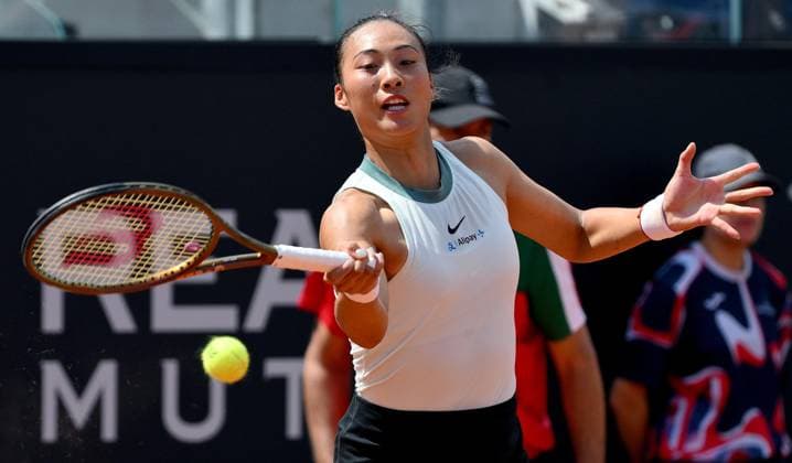 May 13, 2024, Rome: Qinwen Zheng of China in action during her women s singles fourth round match against Naomi Osaka of Japan at the Italian Open tennis tournament in Rome, Italy, 13 May 2024. ANSA ETTORE FERRARI. Italian Open tennis tournament  - ZUMAa110 20240513_zaf_a110_007 Copyright: xEttorexFerrarix