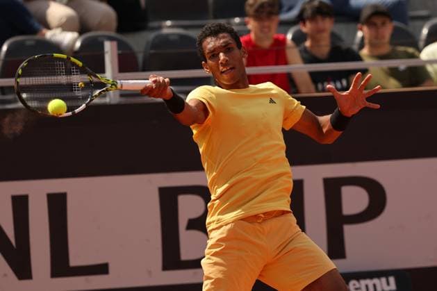 Rome, Italy 13.05.2024: F.AUGER-ALIASSIME (can) VS A.DE.MINAUR (aus) during Internazionali BNL 2024 Men s ATP, Tennis Herren 1000 Open tennis tournament in Rome at Grand Stand Arena .  Copyright: xmarcoxiacobuccix xipa-agency.netx xmarcoxiacobuccix IPA_46009905 IPA_Agency_IPA46009905