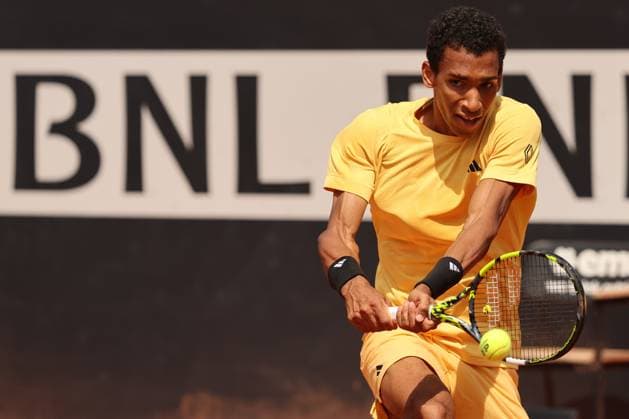 Rome, Italy 13.05.2024: F.AUGER-ALIASSIME (can) VS A.DE.MINAUR (aus) during Internazionali BNL 2024 Men s ATP, Tennis Herren 1000 Open tennis tournament in Rome at Grand Stand Arena .  Copyright: xmarcoxiacobuccix xipa-agency.netx xmarcoxiacobuccix IPA_46009956 IPA_Agency_IPA46009956