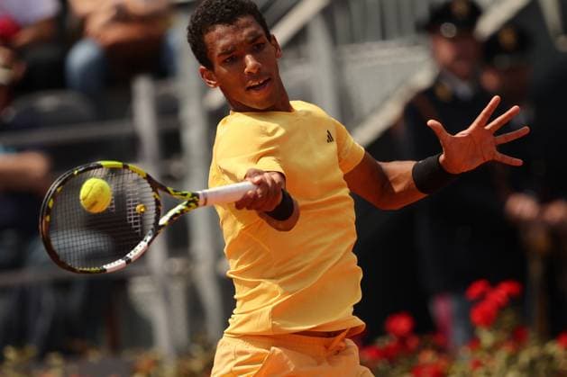 Rome, Italy 13.05.2024: F.AUGER-ALIASSIME (can) VS A.DE.MINAUR (aus) during Internazionali BNL 2024 Men s ATP, Tennis Herren 1000 Open tennis tournament in Rome at Grand Stand Arena .  Copyright: xmarcoxiacobuccix xipa-agency.netx xmarcoxiacobuccix IPA_46010253 IPA_Agency_IPA46010253