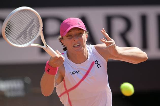 Iga Swiatek (POL) during her match against Angelique Kerber (GER) at the Italian Open tennis tournament in Rome, Monday, May 13, 2024.(Alfredo Falcone LaPresse)  Copyright: xAlfredoxFalcone LaPressex