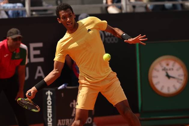 Tennis: ATP, Tennis Herren 1000 Internazionali di Tennis in Rome at Foro Italico. Match F.AUGER-ALIASSIME VS A.DE.MINAUR Rome, Italy 13.05.2024: F.AUGER-ALIASSIME (can) VS A.DE.MINAUR (aus) during Internazionali BNL 2024 Men s Atp 1000 Open tennis tournament in Rome at Grand Stand Arena . Rome foro italico italy italy Copyright: xmarcoxiacobucci