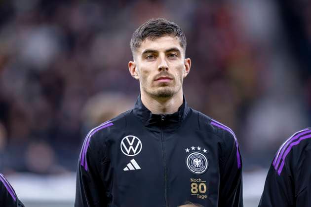 Soccer national team, season 2023 2024, international match Germany Netherlands on 26 03 24 at the Deutsche Bank Park in Frankfurt Hesse Germanys Kai Havertz during the national anthem DFB REGULATIONS PROHIBIT ANY USE OF PHOTOGRAPHS AS IMAGE SEQUENCES AND OR QUASI VIDEO Copyright: xKirchner DavidxInderliedx