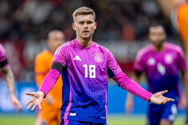 Soccer national team, season 2023 2024, international match Germany Netherlands on 26 03 24 at the Deutsche Bank Park in Frankfurt Hesse Maximilian Mittelstädt complains DFB REGULATIONS PROHIBIT ANY USE OF PHOTOGRAPHS AS IMAGE SEQUENCES AND OR QUASI VIDEO Copyright: xKirchner DavidxInderliedx