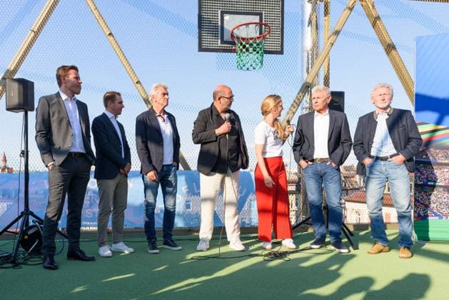 Presstalk on the roof of the Bellevue di Monaco with Dr. Felix Brych, Philipp Lahm (Tournament director), Klaus Augenthaler, Hannes Ringlstetter, Carolin Matzko, Dieter Reiter (Mayof of Munich) and Paul Breitner (former international) during UEFA EURO, EM, Europameisterschaft,Fussball 24 Trophy Tour at Bellevue di Monaco, Munich, Germany. (Sven Beyrich SPP)  Copyright: xSvenxBeyrich SPPx spp-en-SvBe-20240513-D75_3660