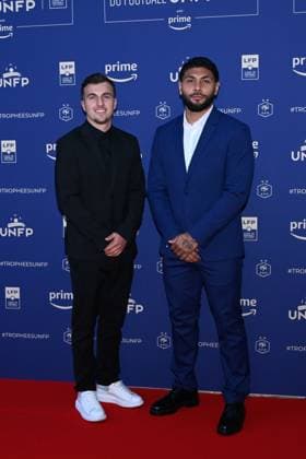 Sacha Delaye and Dimitry Bertaud attend the UNFP Trophy Awards 2024 at Pavillon d Armenonville on May 13, 2024 in Paris, France. ( Photo by federico pestellini panoramic ) - FOOTBALL : Tapis rouge des Trophees UNFP - Paris - 13 05 2024 FedericoPestellini Panoramic 