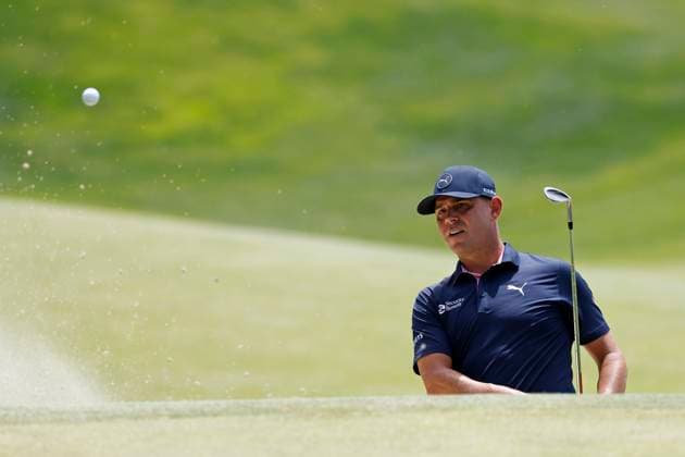LOUISVILLE, KY - MAY 13: Gary Woodland (USA) plays a bunker shot during a practice round prior to the 2024 PGA, Golf Herren Championship on May 13, 2024, at Valhalla Golf Club in Louisville, Kentucky. (Photo by Joe Robbins Icon Sportswire) GOLF: MAY 13 PGA Championship - Practice Round EDITORIAL USE ONLY Icon573240513027