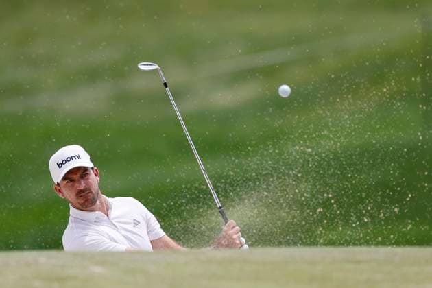 LOUISVILLE, KY - MAY 13: Nick Taylor (CAN) plays a bunker shot during a practice round prior to the 2024 PGA, Golf Herren Championship on May 13, 2024, at Valhalla Golf Club in Louisville, Kentucky. (Photo by Joe Robbins Icon Sportswire) GOLF: MAY 13 PGA Championship - Practice Round EDITORIAL USE ONLY Icon573240513040