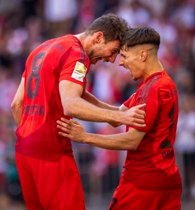 Munich, Germany 12th May 2024 Goal celebration Leon Goretzka Munich Bryan Zaragoza Munich FC Bayern Munich VfL Wolfsburg 12 05 2024