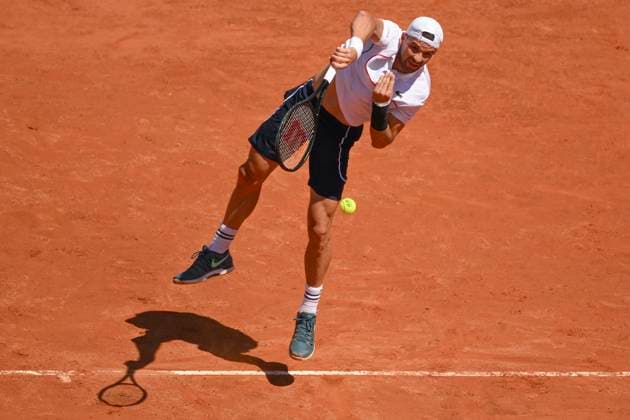 Grigor Dimitrov of Bulgaria in action during the match against Taylor Fritz of United States of America at the Internazionali BNL d Italia 2024 tennis tournament at Foro Italico in Rome, Italy on May 14, 2024. antoniettaxbaldassarre