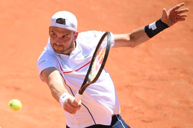 Grigor Dimitrov of Bulgaria in action during the match against Taylor Fritz of United States of America at the Internazionali BNL d Italia 2024 tennis tournament at Foro Italico in Rome, Italy on May 14, 2024. antoniettaxbaldassarre