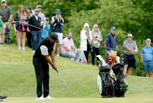 Tiger Woods putts on the fifth green during the second practice day for the 2024 PGA, Golf Herren Championship at Valhalla Golf Course on Tuesday, May 14, 2024 in Louisville, Kentucky.  KYP20240514004 JOHNxSOMMERSxII