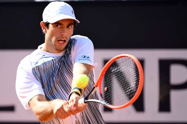 Nuno Borges of Portugal in action during the match against Alexander Zverev of Germany at the Internazionali BNL d Italia 2024 tennis tournament at Foro Italico in Rome, Italy on May 14, 2024. Alexander Zverev defeated Nuno Borges 6-2, 7-5. antoniettaxbaldassarre
