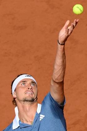 Alexander Zverev of Germany in action during the match against Nuno Borges of Portugal at the Internazionali BNL d Italia 2024 tennis tournament at Foro Italico in Rome, Italy on May 14, 2024. Alexander Zverev defeated Nuno Borges 6-2, 7-5. antoniettaxbaldassarre