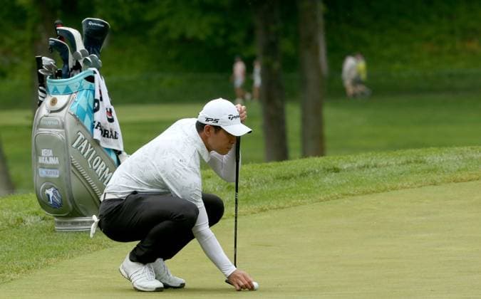Keita Nakajima, from Japan, lines up his putt on the tenth green during the second practice day for the 2024 PGA, Golf Herren Championship at Valhalla Golf Course on Tuesday, May 14, 2024 in Louisville, Kentucky.  KYP20240514018 JOHNxSOMMERSxII