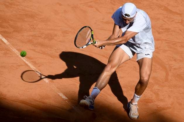 Alexandre Muller of France in action during the match against Nicolas Jarry of Chile at the Internazionali BNL d Italia 2024 tennis tournament at Foro Italico in Rome, Italy on May 14, 2024. Nicolas Jarry defeated Alexandre Muller 7-5, 6-3. antoniettaxbaldassarre