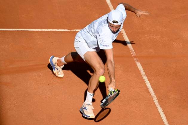 Alexandre Muller of France in action during the match against Nicolas Jarry of Chile at the Internazionali BNL d Italia 2024 tennis tournament at Foro Italico in Rome, Italy on May 14, 2024. Nicolas Jarry defeated Alexandre Muller 7-5, 6-3. antoniettaxbaldassarre