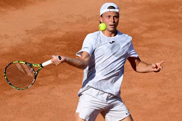 Alexandre Muller of France in action during the match against Nicolas Jarry of Chile at the Internazionali BNL d Italia 2024 tennis tournament at Foro Italico in Rome, Italy on May 14, 2024. Nicolas Jarry defeated Alexandre Muller 7-5, 6-3. antoniettaxbaldassarre