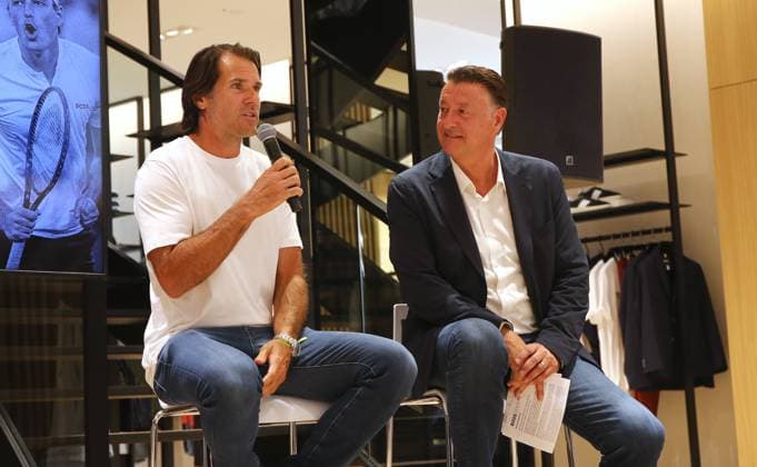 BAU 14 05 2024 Stuttgart Tennis Boss Open PK with tournament ambassador Tommy Haas, from left tournament ambassador Tommy Haas, tournament director Edwin Weindorfer