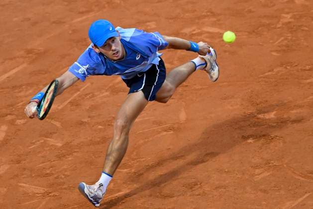 Alex De Minaur of Australia in action during the match against Stefanos Tsitsipas of Greece at the Internazionali BNL d Italia 2024 tennis tournament at Foro Italico in Rome, Italy on May 14, 2024. Stefanos Tsitsipas defeated Alex De Minaur 6-1, 6-2. antoniettaxbaldassarre