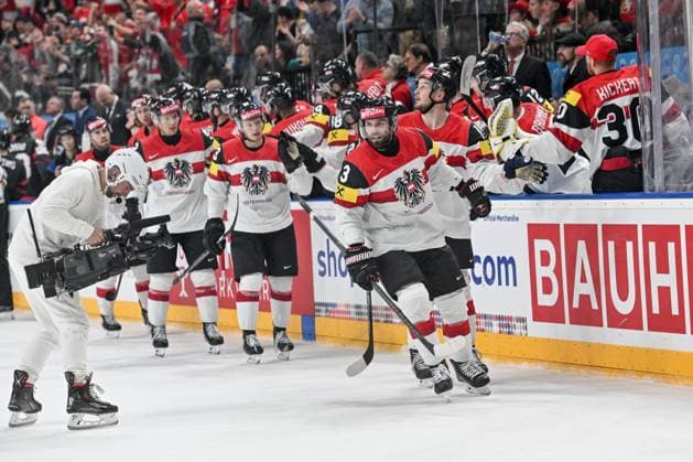 PRAGUE, CZECH REPUBLIC MAY 14 Peter Schneider of Austria celebrate after scoring a goal during the preliminary round match between Canada and Austria at Prague Arena on May 14, 2024 in Prague, Czech Republic Prague Czech Republic Copyright: xJustPictures.ch AndreaxBrancax jp-en-EuSpIm-AB_14052024_AAB_9988
