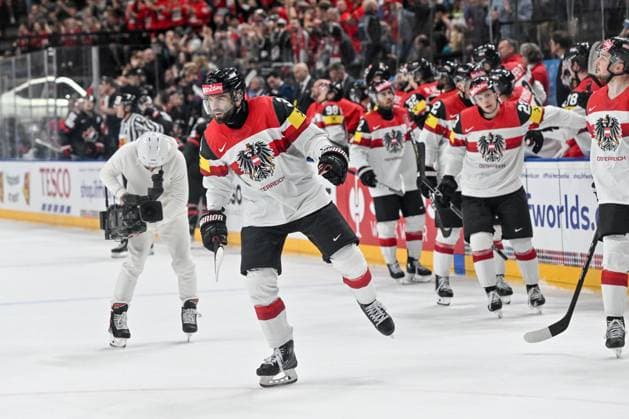 PRAGUE, CZECH REPUBLIC MAY 14 Peter Schneider of Austria celebrate after scoring a goal during the preliminary round match between Canada and Austria at Prague Arena on May 14, 2024 in Prague, Czech Republic Prague Czech Republic Copyright: xJustPictures.ch AndreaxBrancax jp-en-EuSpIm-AB_14052024_AAB_0006
