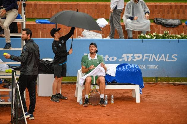 Challenger 175 Piemonte Open Intesa Sanpaolo Tournament Qualifications Italy, Turin 14 05 2024 Sporting Press Club (Turin). Challenger 175 Piemonte Open Intesa Sanpaolo Tournament Qualifications German derby Yannick Hanfmann- Maximilia Marterer (suspended at 6-4 0-1) during the Challenger 175 Piemonte Open Intesa Sanpaolo Tournament Turin Italy Italy Copyright: TonelloxAbozzi