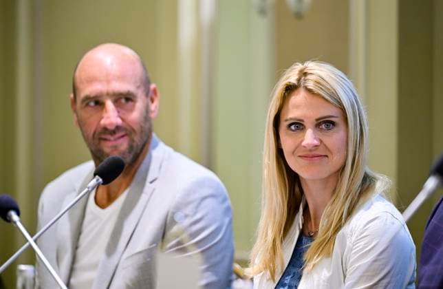 L-R former soccer player Jan Kolle and former tennis player Lucie Safarova attend a press conference, PK, Pressekonferenz for the international men s tennis tournament ATP, Tennis Herren Challenger Tour UniCredit Czech Open, in Prague, Czech Republic, on May 15, 2024. (CTKxPhoto RomanxVondrous) CTKPhotoP2024051504045  CTKPhotoP2024051504045