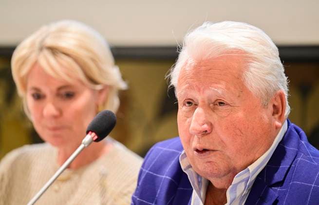 L-R tournament director Petra Cernoskova and owner of the organizing agency Miroslav Cernosek attend a press conference, PK, Pressekonferenz for the international men s tennis tournament ATP, Tennis Herren Challenger Tour UniCredit Czech Open, in Prague, Czech Republic, on May 15, 2024. (CTKxPhoto RomanxVondrous) CTKPhotoP2024051504077  CTKPhotoP2024051504077