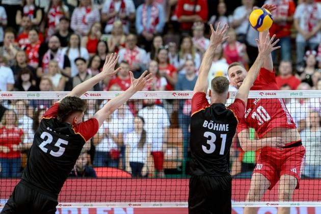 KATOWICE 15.05.2024 MECZ TOWARZYSKI SIATKOWKA: POLSKA - NIEMCY --- INTERNATIONAL VOLLEYBALL FRIENDLY MATCH: POLAND - GERMANY N Z LUKAS MAASE YAN BOHME BARTLOMIEJ BOLADZ FOT. PAWEL PIOTROWSKI 400mm.pl NEWSPIX.PL --- Newspix.pl POLAND OUT!  20240515PAP025