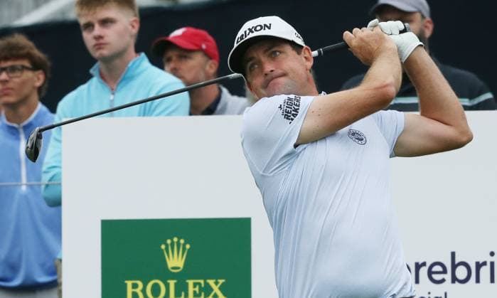 Keegan Bradley hits a tee shot off the tenth tee during the third practice day for the 2024 PGA, Golf Herren Championship at Valhalla Golf Course on Wednesday, May 15, 2024 in Louisville, Kentucky.  KYP20240515013 JOHNxSOMMERSxII