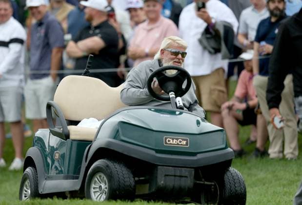 John Daly drives his golf cart to the thirteenth green during the third practice day for the 2024 PGA, Golf Herren Championship at Valhalla Golf Course on Wednesday, May 15, 2024 in Louisville, Kentucky.  KYP20240515021 JOHNxSOMMERSxII