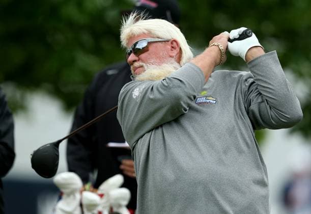 John Daly chips tees off on the fifteenth hole during the third practice day for the 2024 PGA, Golf Herren Championship at Valhalla Golf Course on Wednesday, May 15, 2024 in Louisville, Kentucky.  KYP20240515029 JOHNxSOMMERSxII