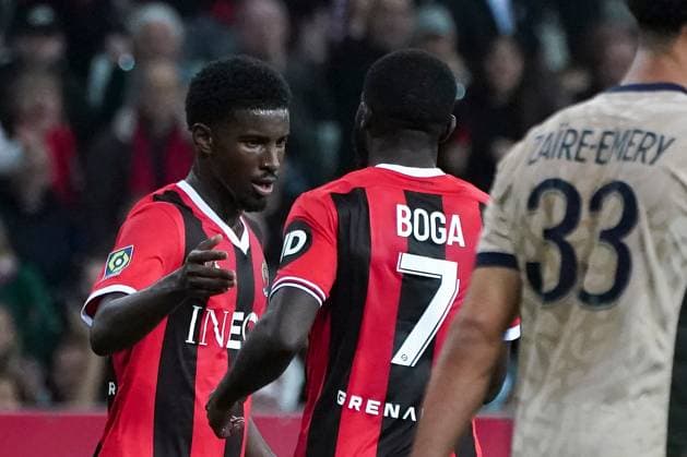 Joie - Mohamed-Ali Cho (OGC Nice) - JÃ rÃ mie Boga (OGC Nice) FOOTBALL : OGC Nice vs Paris SG - Ligue 1 Uber Eats - Nice - 15 05 2024 NorbertScanella Panoramic 