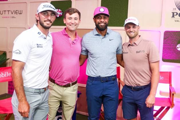 May 15, 2024, Louisville, Kentucky, USA: (L-R) Max Homa, Smylie Kaufman, Tony Finau and Wyndham Clark attend a special T-Mobile event before the 2024 PGA, Golf Herren Championship at Valhalla Golf Club in Louisville, Kentucky. Louisville USA - ZUMAw109 20240515_fap_w109_019 Copyright: xDebbyxWongx