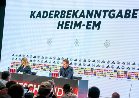 16 05 2024, xlakx, Fußball DFB Medientermine, DFB Pressekonferenz Kaderbekanngabe EM 2024 emspor, v l PK Bundestrainer Julian Nagelsmann DFL DFB REGULATIONS PROHIBIT ANY USE OF PHOTOGRAPHS as IMAGE SEQUENCES and or QUASI VIDEO Daniel Lakomski Jan Huebner Berlin