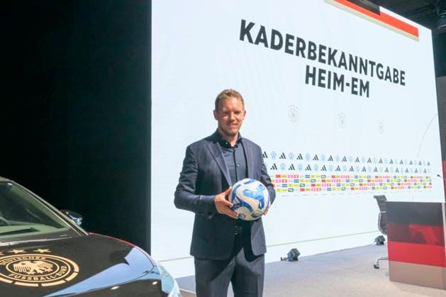 German coach Julian Nagelsmann, with match ball, press conference PK on the squad, UEFA EURO 2024 squad announcement for the European Championship, Berlin, 16 05 2024, Copyright: HMBxMedia UwexKoch