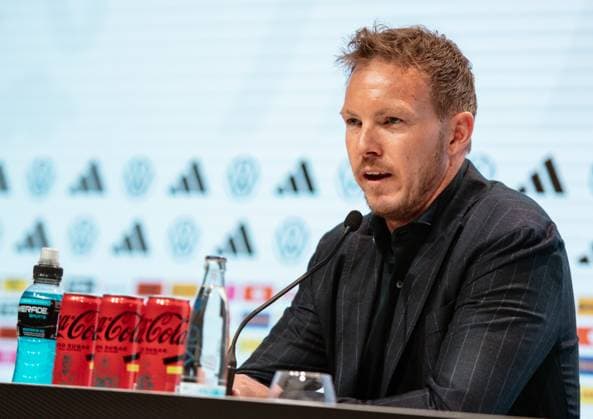 16 05 2024, xlakx, Fußball DFB Medientermine, DFB Pressekonferenz Kaderbekanngabe EM 2024 emspor, v l PK Bundestrainer Julian Nagelsmann DFL DFB REGULATIONS PROHIBIT ANY USE OF PHOTOGRAPHS as IMAGE SEQUENCES and or QUASI VIDEO Daniel Lakomski Jan Huebner Berlin