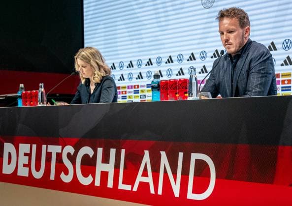 16 05 2024, xlakx, Fußball DFB Medientermine, DFB Pressekonferenz Kaderbekanngabe EM 2024 emspor, v l PK Bundestrainer Julian Nagelsmann DFL DFB REGULATIONS PROHIBIT ANY USE OF PHOTOGRAPHS as IMAGE SEQUENCES and or QUASI VIDEO Daniel Lakomski Jan Huebner Berlin