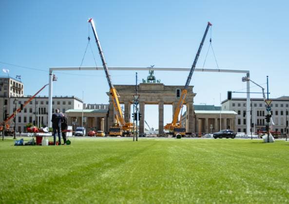 EURO 2024, construction of the fan mile in front of the Brandenburg Gate in Berlin
