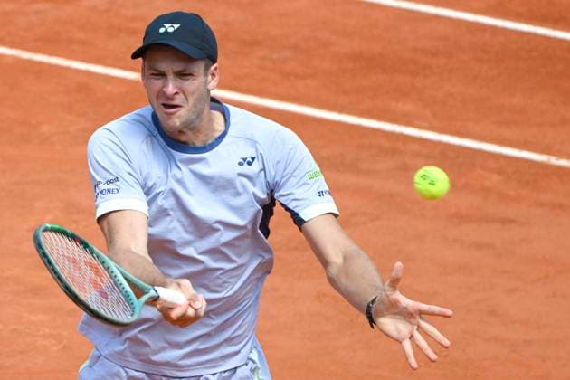 Hubert Hurkacz of Poland in action during the match against Tommy Paul of United States at the Internazionali BNL d Italia 2024 tennis tournament at Foro Italico in Rome, Italy on May 16, 2024. Tommy Paul defeated Hubert Hurkacz 7-5, 3-6, 6-3. antoniettaxbaldassarre